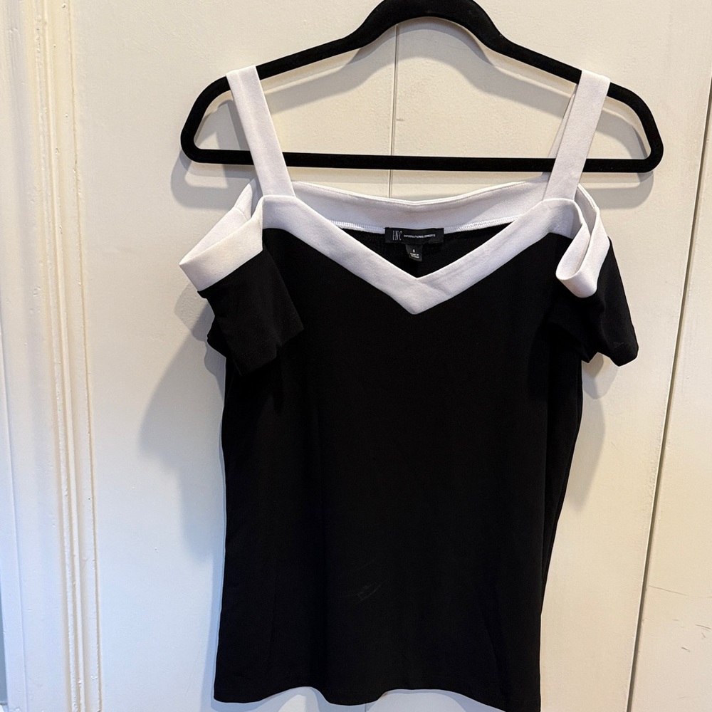 INC International Concepts Black and White Cold Shoulder Top